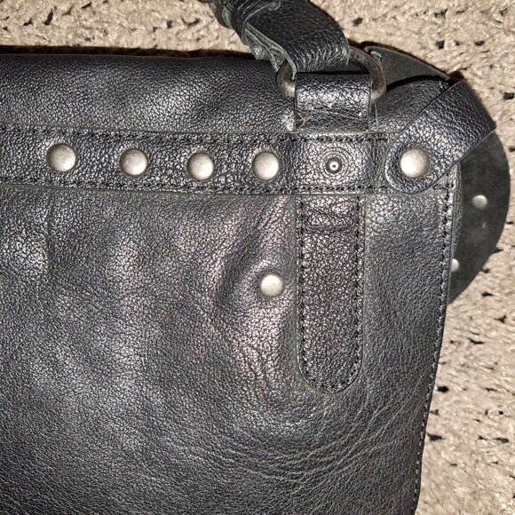 LUCKY BRAND Large Black Leather Saddlebag Studded Shoulder/XBody-Excellent - Picture 6 of 9